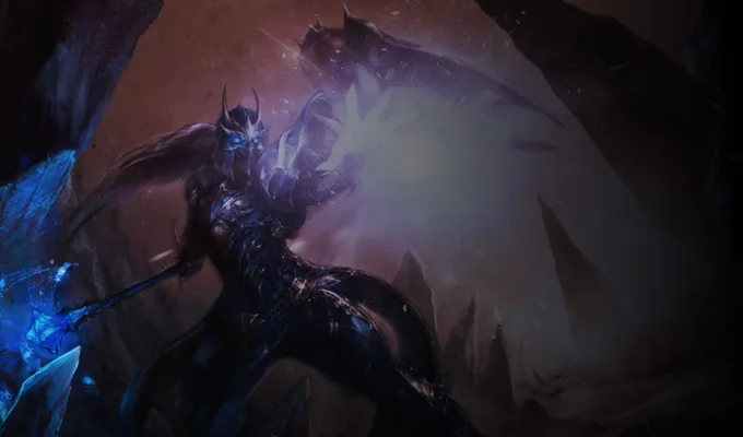 Mago Dark Wizard rodeado de energía arcana azul